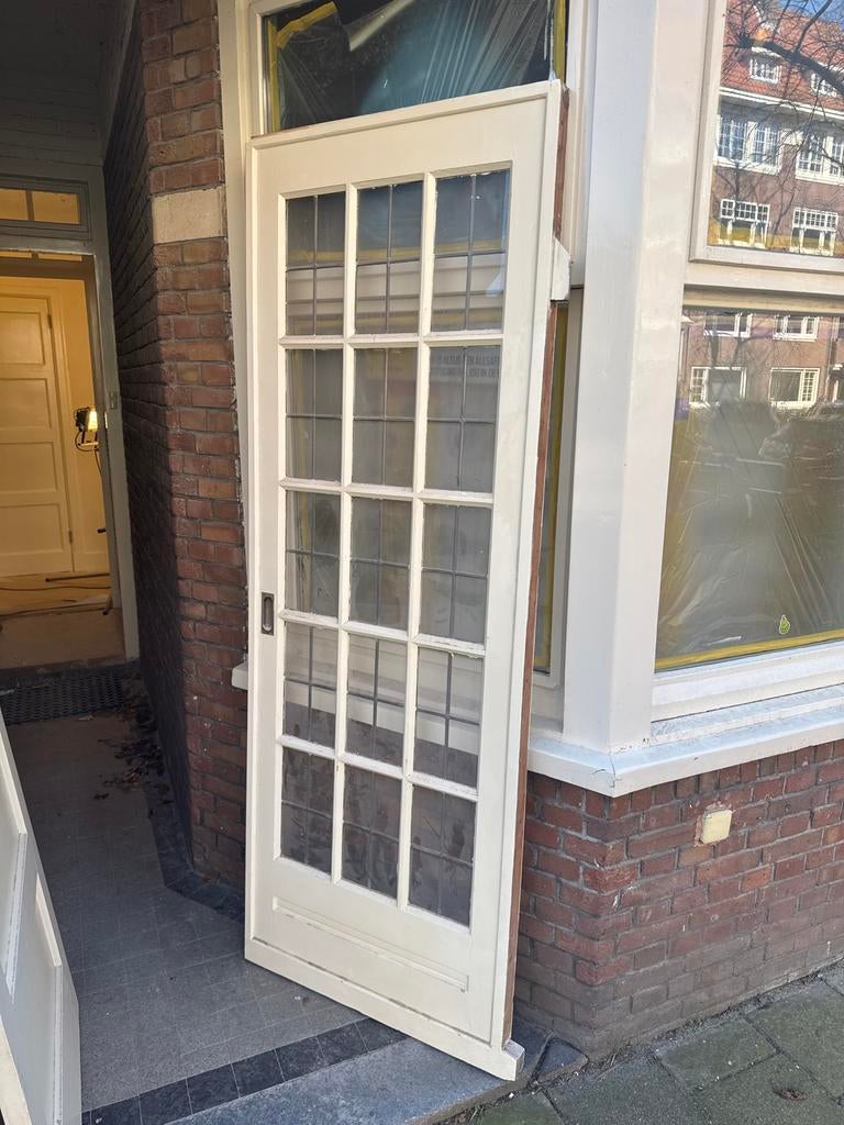 Twee antieke glas in lood deuren, Doe-het-zelf en Verbouw, Deuren en Horren, Gebruikt, 80 tot 100 cm, Binnendeur, Ophalen of Verzenden