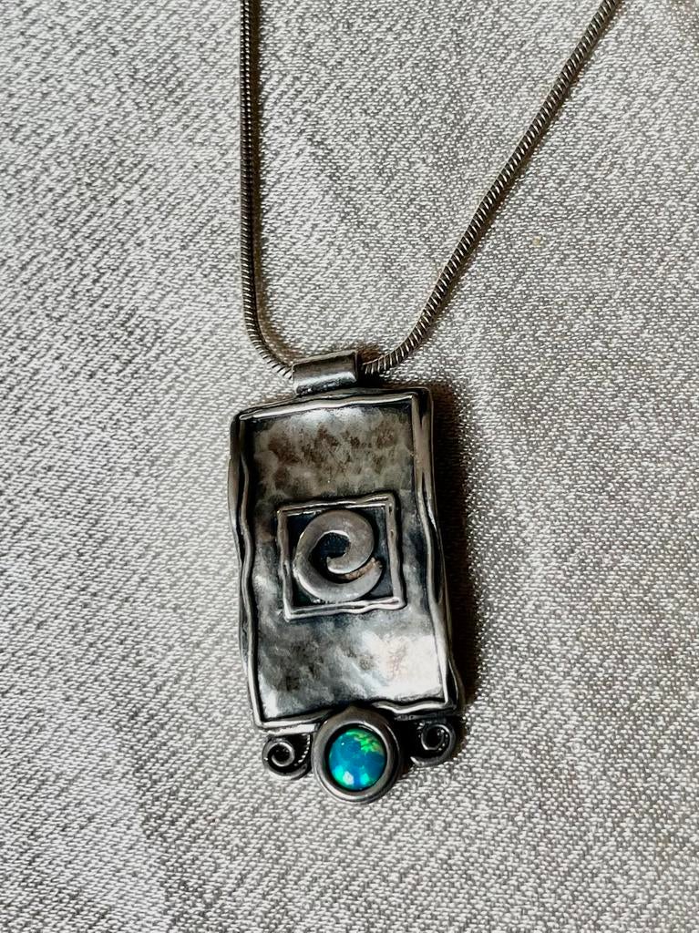 925 zilveren hanger+ ketting met opaal, van Shablool, Sieraden, Tassen en Uiterlijk, Kettingen, Gebruikt, Zilver, Zilver, Met edelsteen