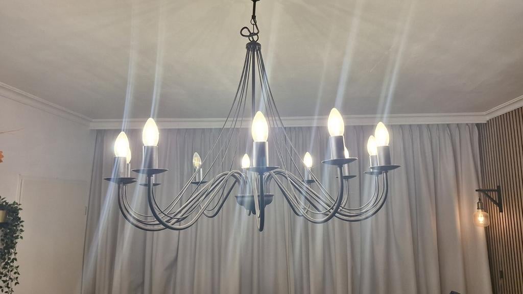 Grote kroonluchter 90 cm met 12 armen, Huis en Inrichting, Lampen | Kroonluchters, Gebruikt, Metaal, Ophalen