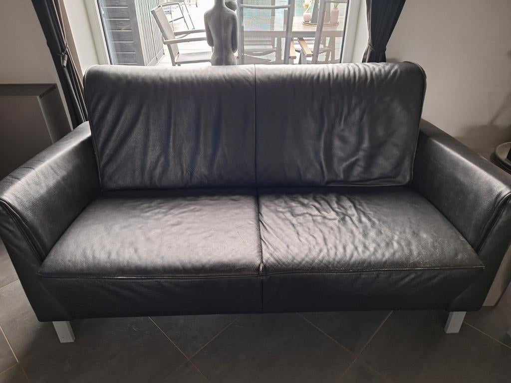 Leren 2 persoons bank, Huis en Inrichting, Banken | Bankstellen, Ophalen, Gebruikt, 75 tot 100 cm, Tweepersoons