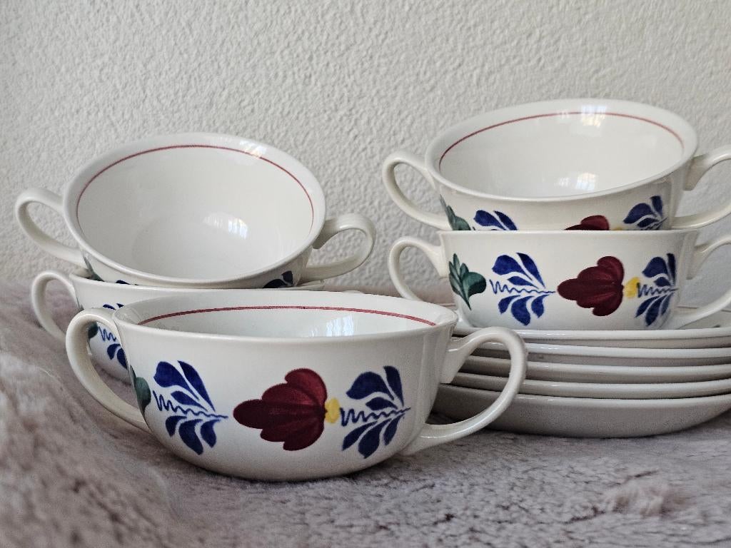 Vintage Boerenbont Boch Belgium Soepkommen & Schotels 5x, Ophalen of Verzenden, Zo goed als nieuw, Aardewerk, Boerenbont