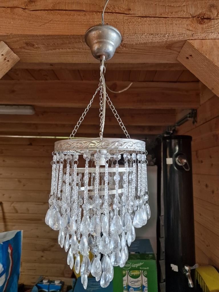 2 Vintage Hanglampen met Kristallen Druppels, Ophalen, Gebruikt, Overige materialen, Vintage, Klassiek, Chique