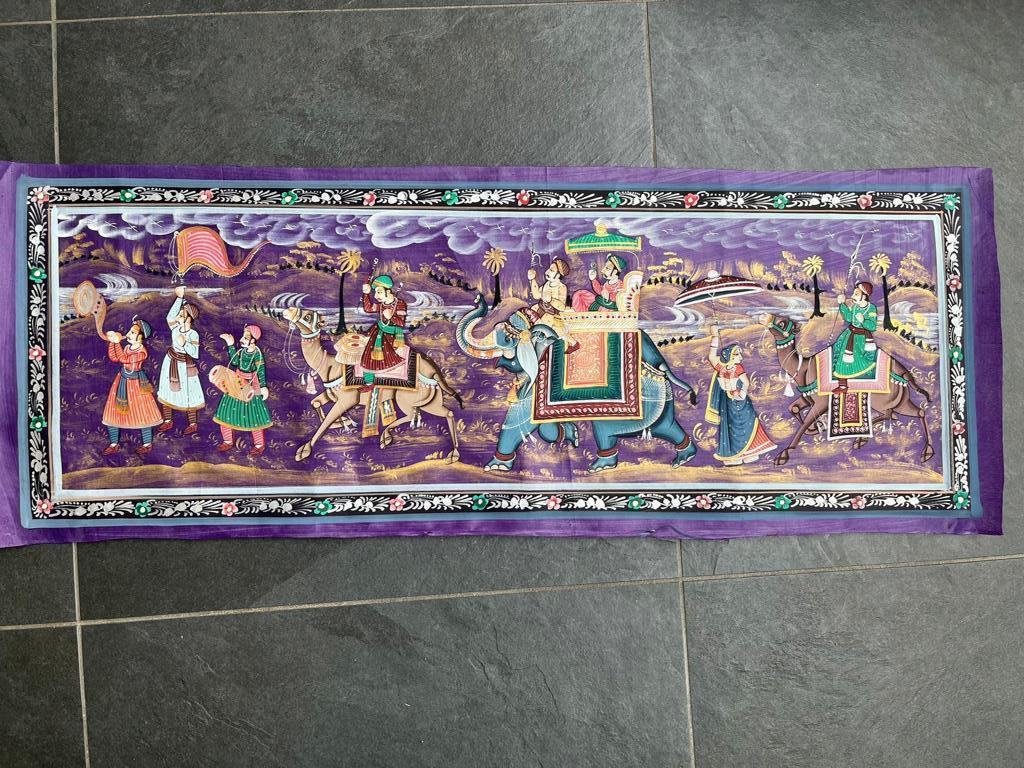 India handbeschilderd doek schilderij Indiase handwerk 100cm, Verburgt Vintage, Nieuw, Ophalen of Verzenden, https://verburgtvintage.nl/#contact