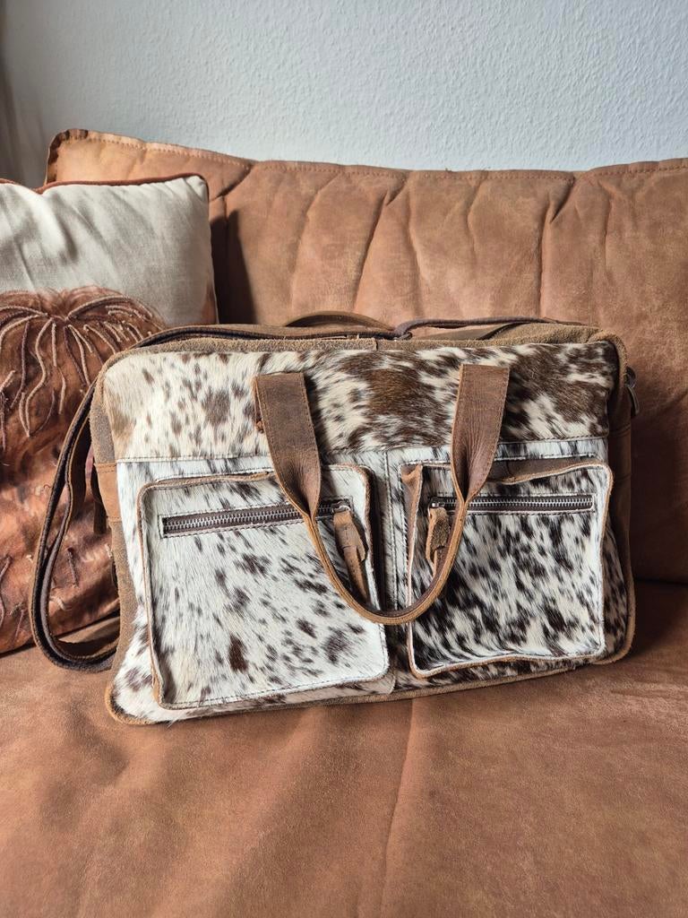 Mooie Bear Design handtas met koeienhuid!, Ophalen of Verzenden, Gebruikt, Bruin, Handtas