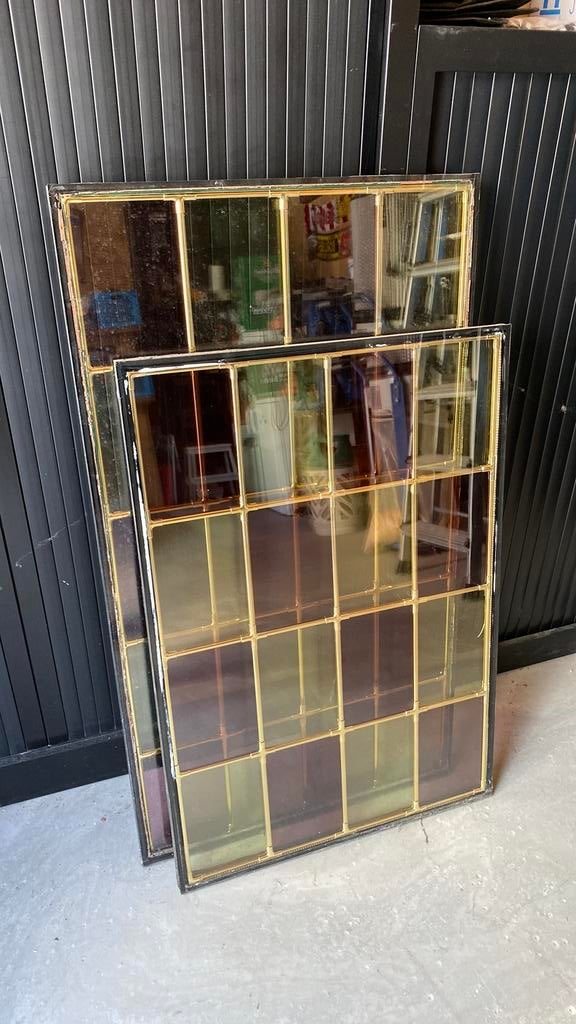 2 prachtige glas in lood/koper/messing ramen …., Doe-het-zelf en Verbouw, Glas en Ramen, Ophalen, Gevelraam of Ruit, Zo goed als nieuw