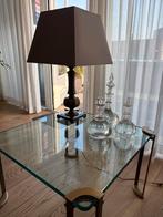Glazen bijzettafel met bronzen lamp en karaf, Ophalen, Zo goed als nieuw, Glas, 50 tot 75 cm