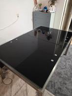 Uitschuifbare eettafel met zwart glazen blad, Huis en Inrichting, Tafels | Eettafels, Gebruikt, 100 tot 150 cm, 200 cm of meer