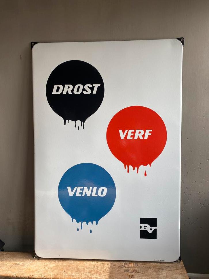 Emaille bord langcat bussum Drost Verf, Antiek en Kunst, Antiek | Emaille, Ophalen