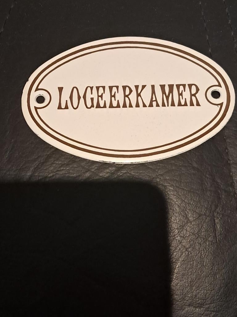 Emaille reclame bord Logeerkamer vintage, Ophalen of Verzenden, Gebruikt, Reclamebord