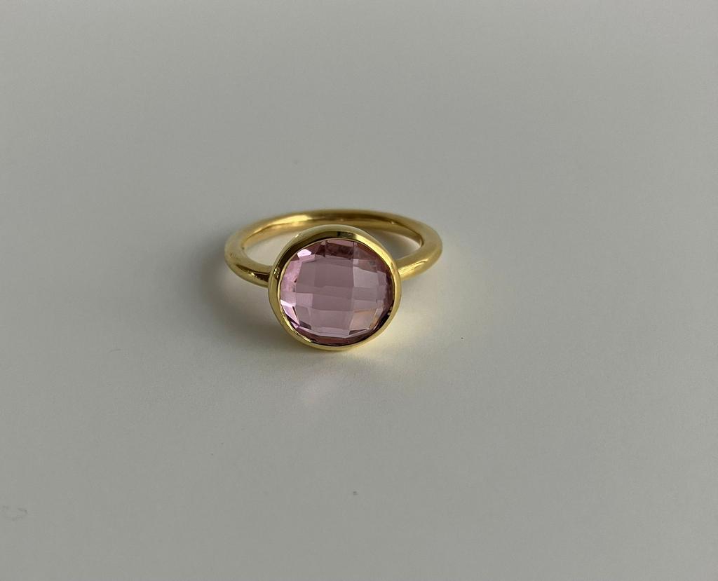 Roze gold plated rozenkwarts ring 925 zilver, Sieraden, Tassen en Uiterlijk, Ringen, Nieuw, Ophalen of Verzenden, Kleiner dan 17