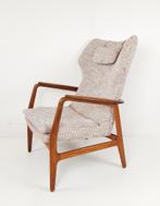 Vintage Bovenkamp fauteuil teakhout roze bruine crème stof, Modern vintage, ., 75 tot 100 cm, Ophalen of Verzenden