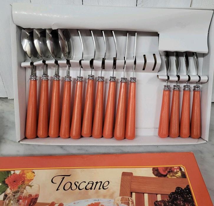Vintage bestekset Toscane in originele verpakking., Verzamelen, Retro, Huis en Inrichting, Ophalen of Verzenden
