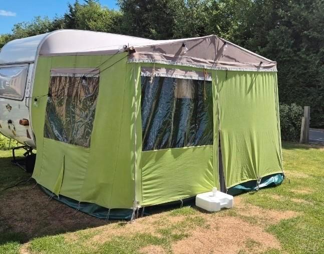 Retro voortent 1977 omloopmaat 3, Caravans en Kamperen, Tenten, Zo goed als nieuw, Ophalen