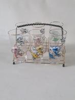 vintage glazen rekje met 6 limonade glazen met bloem decor, Verzamelen, Glas en Borrelglaasjes, Ophalen of Verzenden, Gebruikt