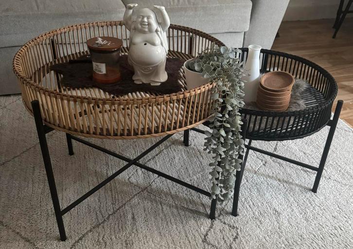 Rotan Salontafel Set - Twee Stuks, Huis en Inrichting, Tafels | Salontafels, Zo goed als nieuw, Minder dan 50 cm, 50 tot 100 cm
