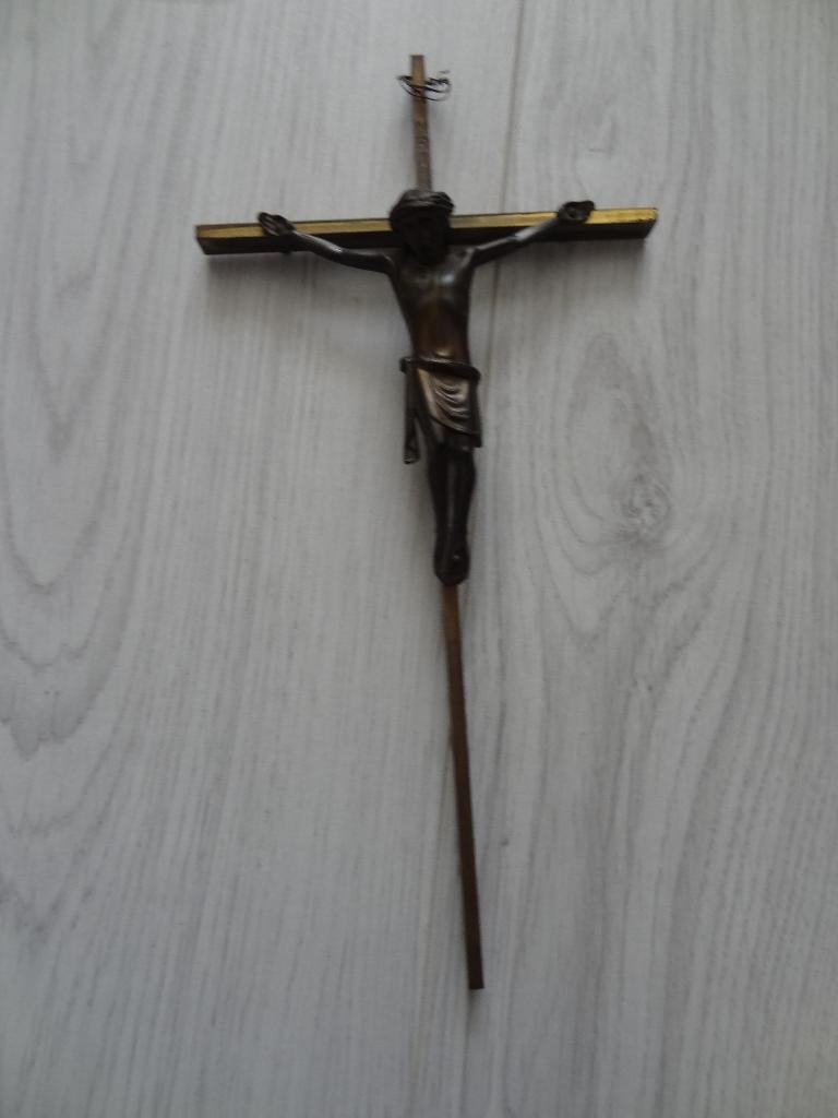 Koperen kruis met Jezus, Antiek en Kunst, Ophalen of Verzenden