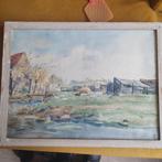 Han Krug, prachtige aquarel van boerenerf., Ophalen