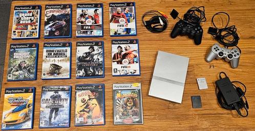 Playstation 2 Slim + 2 controllers + 2 mem cards + 12 games, Spelcomputers en Games, Spelcomputers | Sony PlayStation 2, Gebruikt