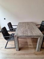 Eiken eettafel met 4 grijze stoelen, 4 tot 6 stoelen, Gebruikt, Ophalen