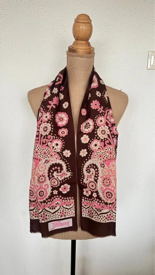 Vintage sjaal met bruin met roze Paisley print, Kleding | Dames, Mutsen, Sjaals en Handschoenen, Zo goed als nieuw, Sjaal, Maat 38/40 (M)
