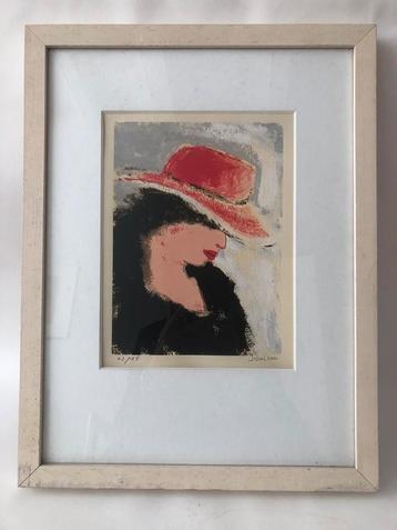Litho Vrouw met hoed van Jose van Gool(1945). beschikbaar voor biedingen