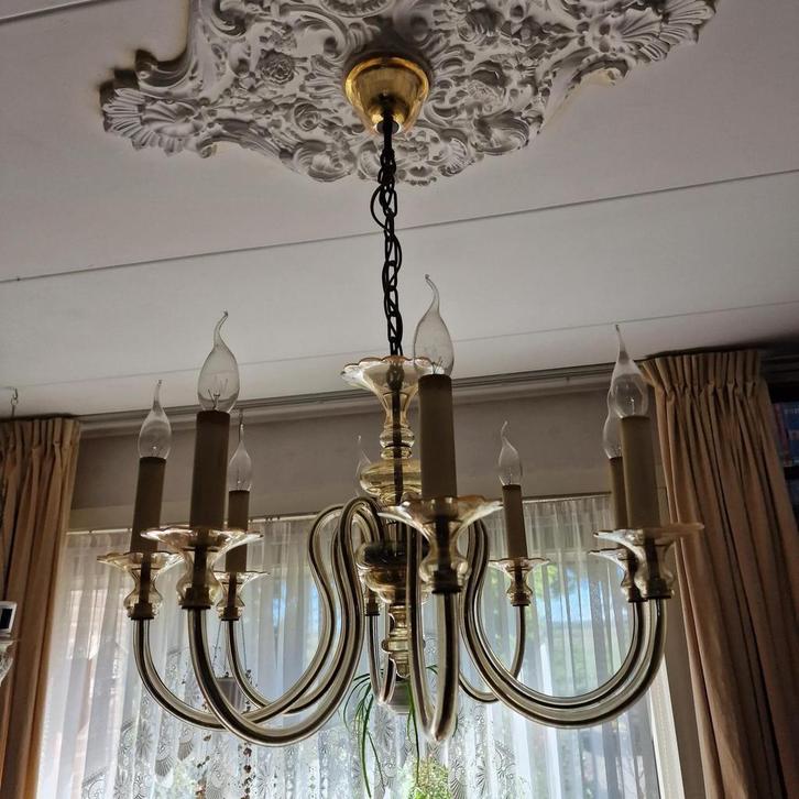 Antieke Kroonluchter +  2 Schemerlampjes, Huis en Inrichting, Lampen | Vloerlampen, Gebruikt, Minder dan 100 cm, Ophalen