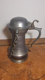 Antieke Tinnen Bierpul met Deksel en Ketting, Antiek en Kunst, Antiek | Tin, Ophalen of Verzenden