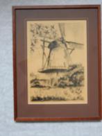 Ingelijste prent van de Nieuwe Molen in Veenendaal, Minder dan 50 cm, Gebruikt, Ophalen of Verzenden, Schilderij