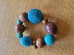 Turquoise/bruine ARMBAND -combinatie van hout + stenen kraal, Overige materialen, Ophalen of Verzenden, Zo goed als nieuw, Overige kleuren