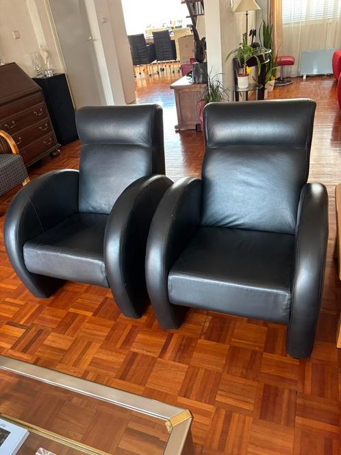 2 robuuste leren fauteuils, Huis en Inrichting, Fauteuils, Zo goed als nieuw, Leer, 50 tot 75 cm, 75 tot 100 cm, Ophalen