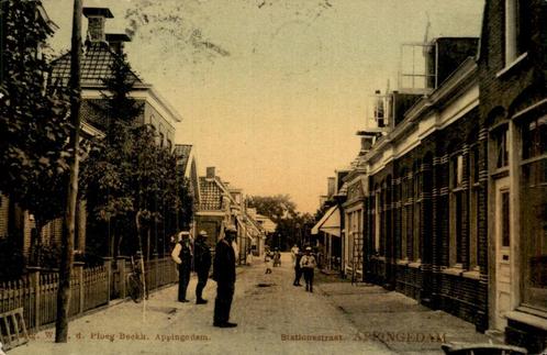 Appingedam - Stationsstraat - Mensen op straat, Verzamelen, Ansichtkaarten | Nederland, Gelopen, Groningen, Voor 1920, Ophalen of Verzenden