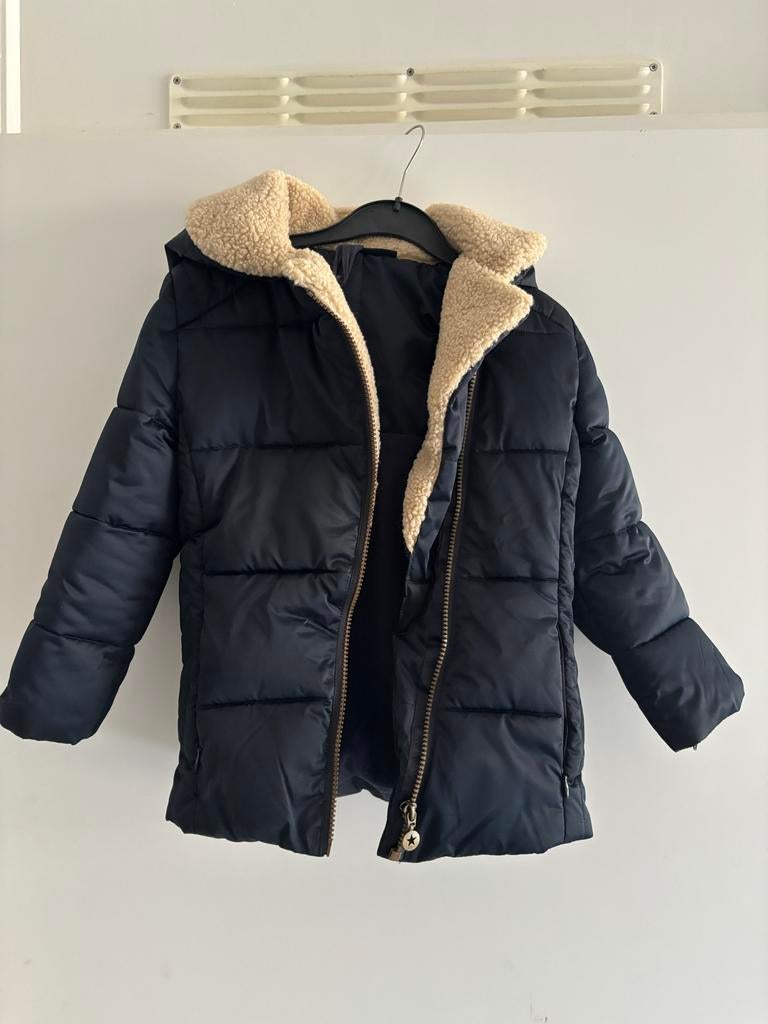 Winterjas donkerblauw - maat 116, Ophalen, Zo goed als nieuw, Meisje, Jas