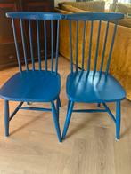 Blauwe vintage spijlenstoel, Huis en Inrichting, Stoelen, Ophalen, Gebruikt, Twee, Blauw
