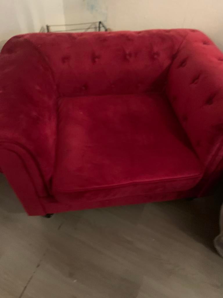 rode fluwelen chesterfield, Ophalen of Verzenden, Rood, Twee