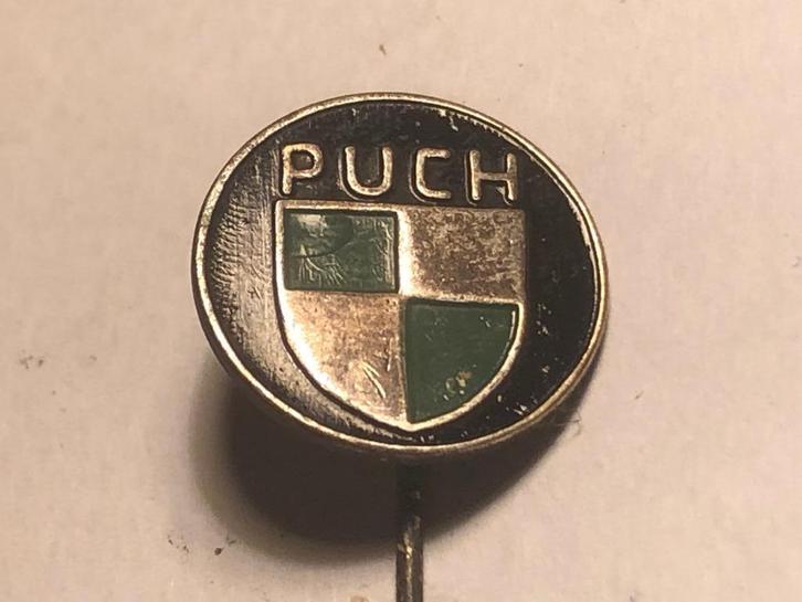 Metalen PUCH BROMFIETSMERK Speld (Groen/Zwart/Metaalkleur)., Verzamelen, Speldjes, Pins en Buttons, Zo goed als nieuw, Speldje of Pin