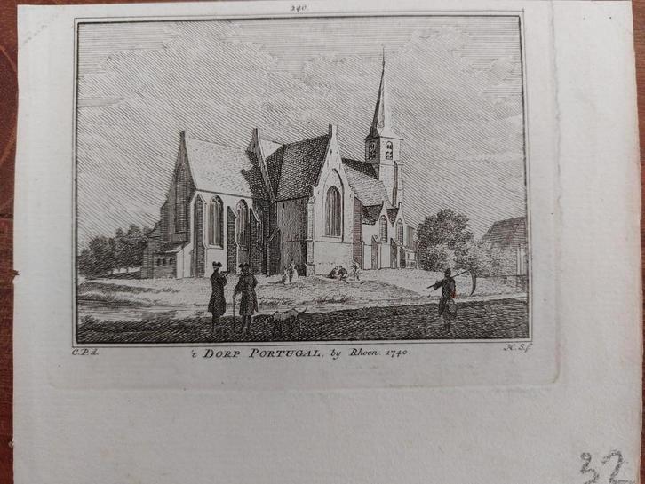240/ Dorp Portugal bij Rhoon Gravure H. Spilman 18e eeuw, Antiek en Kunst, Kunst | Etsen en Gravures, Ophalen of Verzenden