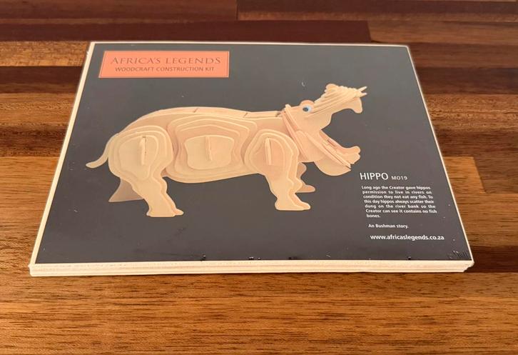 Nieuw Africa’s Legends houten 3D puzzel nijlpaard / hippo, Hobby en Vrije tijd, Denksport en Puzzels, Zo goed als nieuw, Rubik's of 3D-puzzel