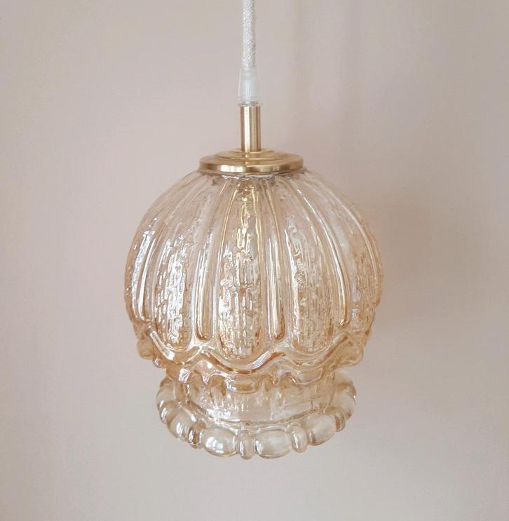 Vintage bubble hanglamp | Vintage bol amberkleur jaren 60, Huis en Inrichting, Lampen | Hanglampen, Minder dan 50 cm, Ophalen of Verzenden