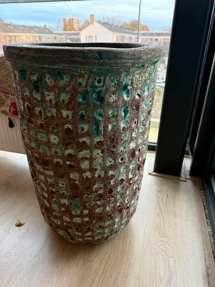 PTMD grote vaas plantenbak  in turquoise kleur hoog 65, Tuin en Terras, Bloembakken en Plantenbakken, Zo goed als nieuw, Steen