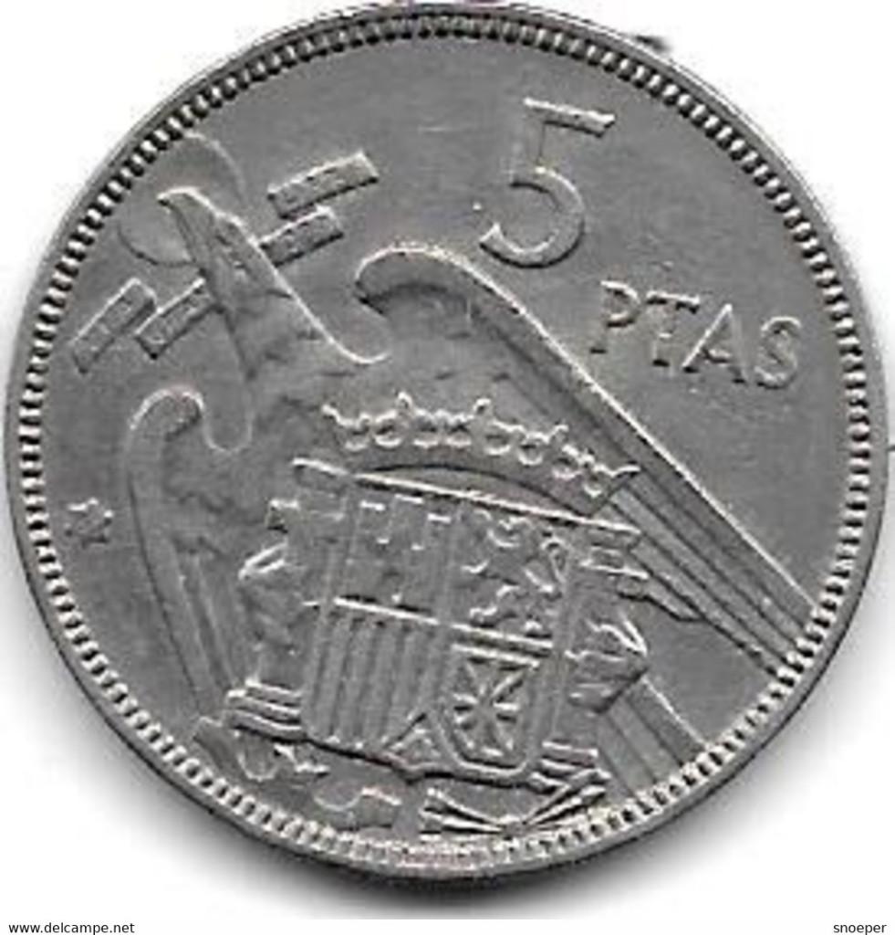 spain 5 pesetas 1957 (58) km 786 vf+, Postzegels en Munten, Munten | Europa | Niet-Euromunten, Verzenden, Overige landen, Losse munt