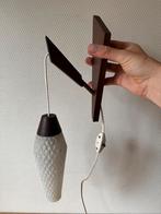 Vintage Design Wandlamp, Teak, Glas, Hengellamp Drop Lamp, Huis en Inrichting, Lampen | Wandlampen, Ophalen of Verzenden, Gebruikt