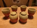 Keramiek houten set eierdoppen en peper- en zoutvaatje, Ophalen of Verzenden