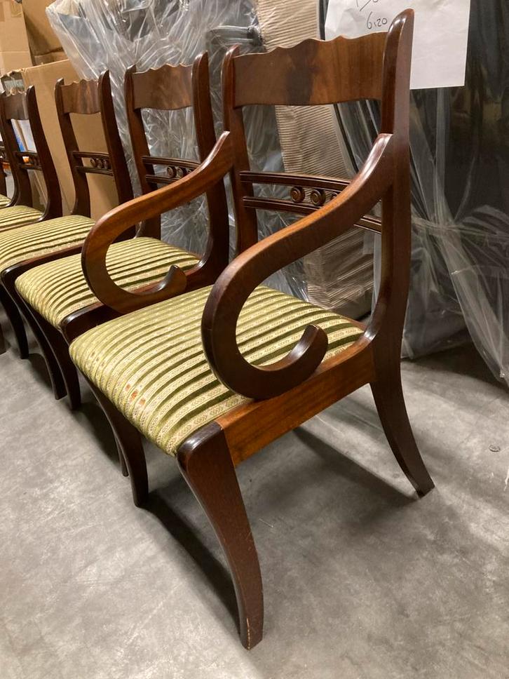 6 eetkamerstoelen mahoniehout klassiek design      €175, Huis en Inrichting, Stoelen, Gebruikt, Vijf, Zes of meer stoelen, Hout