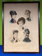 Franse modeprent 1879 - Brocante wanddecoratie, Antiek en Kunst, Ophalen of Verzenden