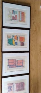 4 pentekeningen in 1 koop, Antiek en Kunst, Kunst | Litho's en Zeefdrukken, Ophalen