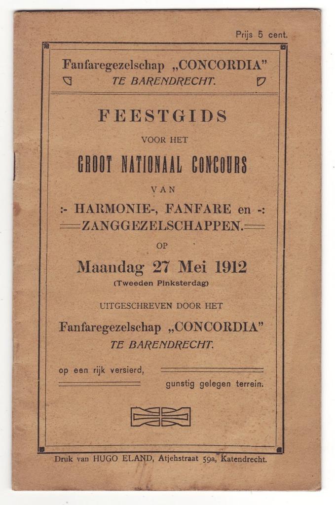 Barendrecht feestgids harmonie fanfare Concordia 1912, Verzamelen, Overige Verzamelen, Gebruikt, Verzenden