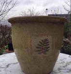 Beige geglazuurd terracotta bloempot 25cm handwerk uniek, 25 tot 40 cm, Gebruikt, Rond, Minder dan 40 cm