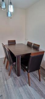 Alfemo Uitschuifbare Eettafel + 6 Leren Stoelen, Huis en Inrichting, Ophalen, 50 tot 100 cm, Zo goed als nieuw, Vijf personen of meer