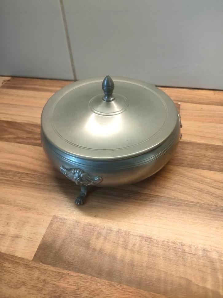 Antieke Tinnen Bonbonnière met Deksel, Antiek en Kunst, Antiek | Tin, Ophalen of Verzenden