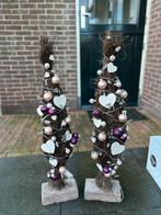 Twee kerstornamenten paars roze wit met lichtjes, Ophalen, Zo goed als nieuw